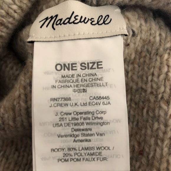 NWOT Madewell Faux-Fur Lambswool Pom-Pom Oatmeal Speckled Beanie Toboggan Touque - Picture 5 of 5